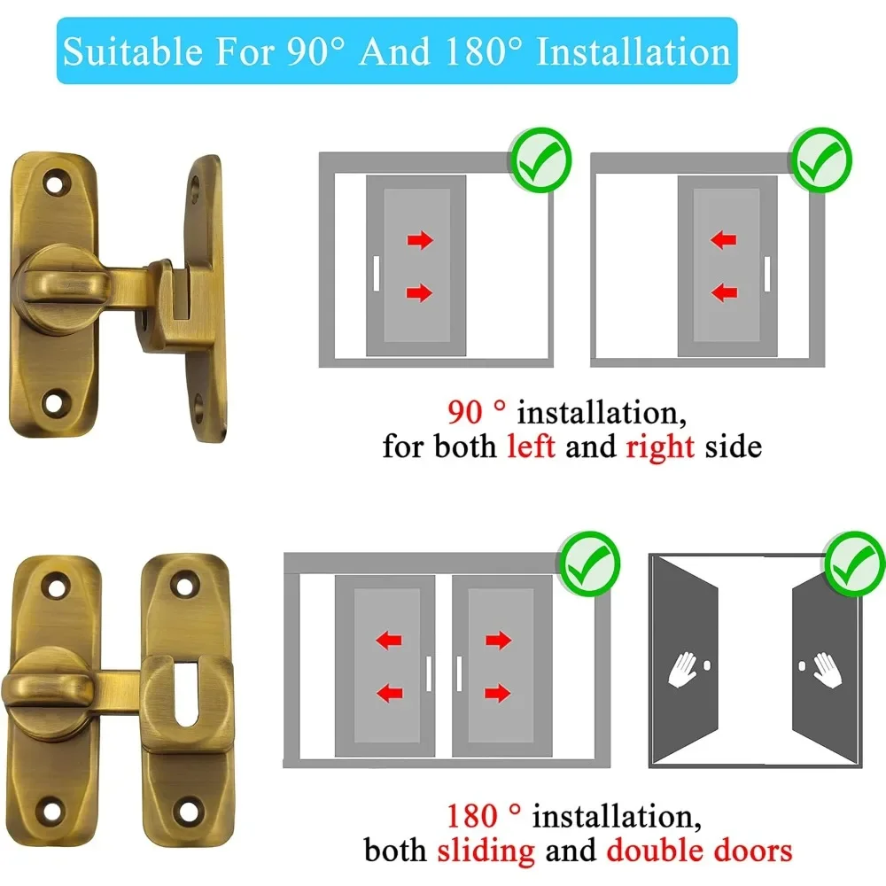 Sliding Door Lock Anti-theft Buckle Door Bolt Toggle Hardware 90 Degree Sliding Door Latch Solid Buckle Cam Cylinder Locks