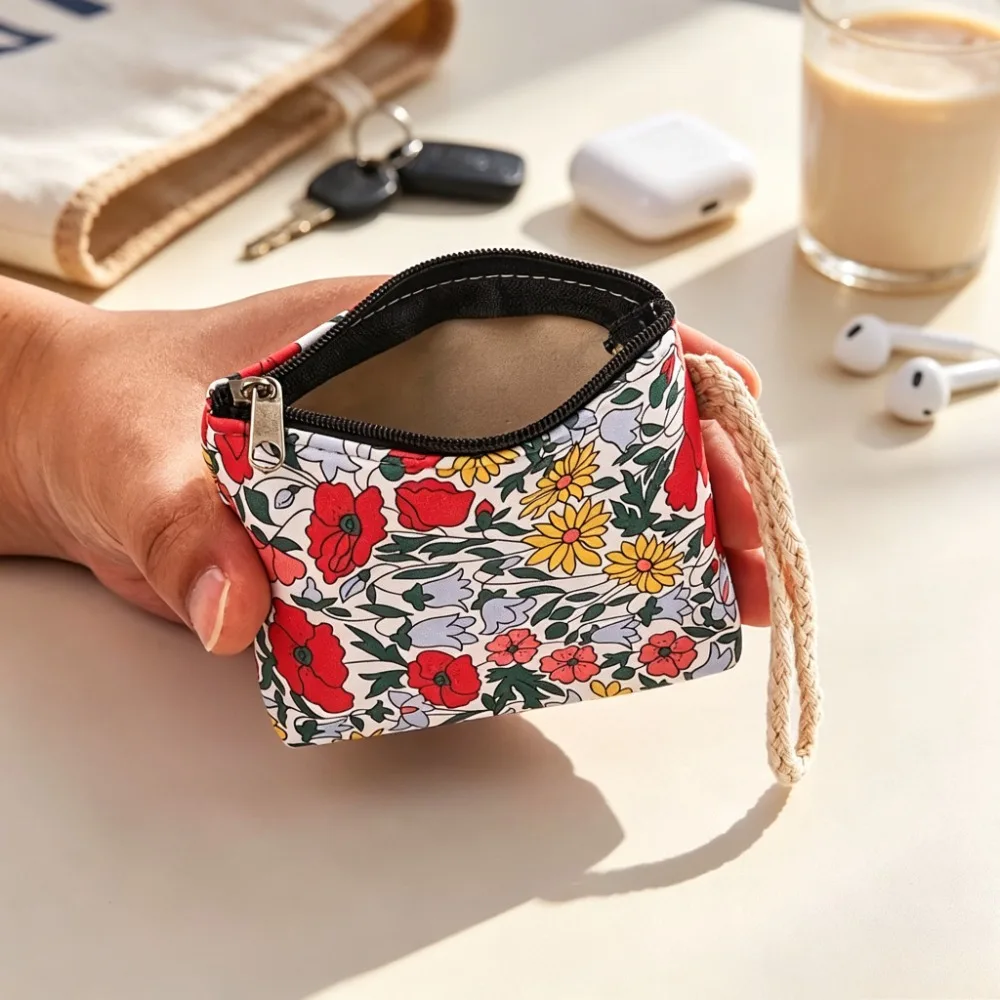 6pcs Vintage Floral Wristlet Wallet Small Zipper Coin Bag Everyday Cute Flower Pouch for Keys Cards Lightweight Purse