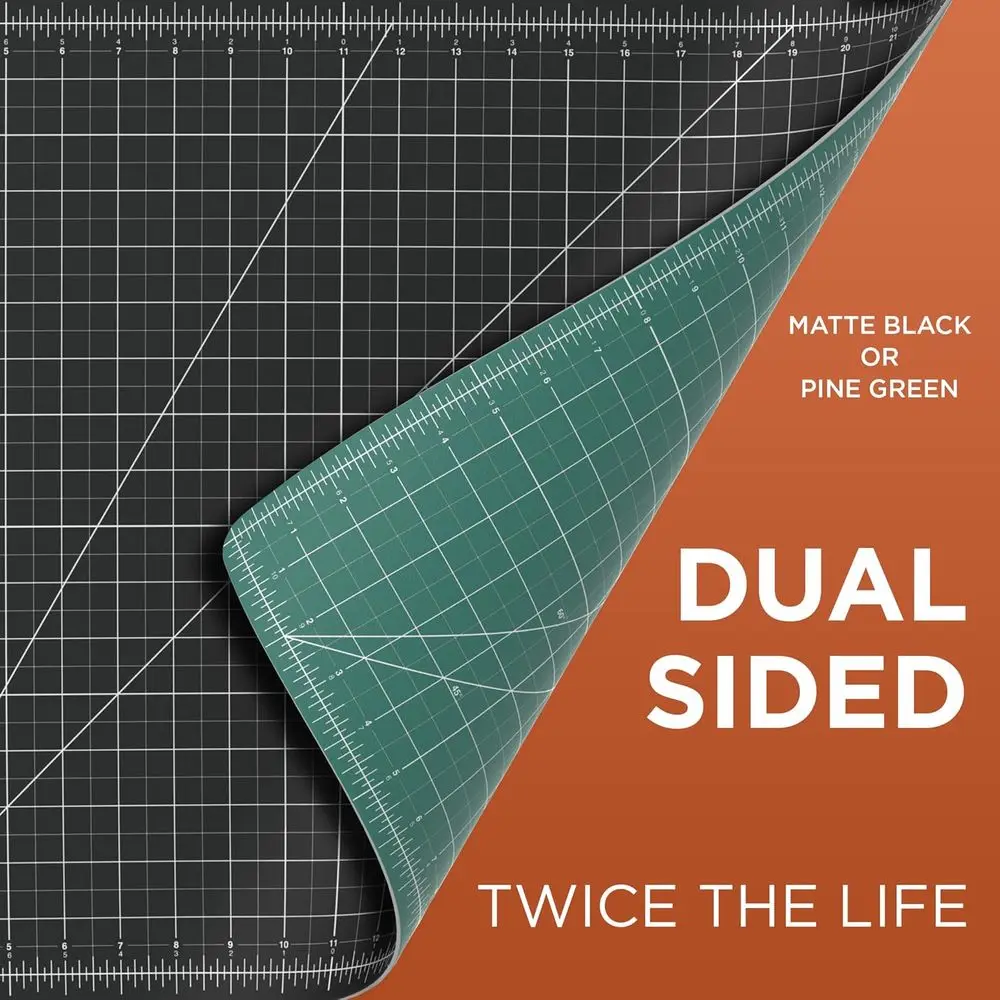 Double-Sided Self-Healing Cutting Mat, 30x42 inches, Green/Black, 5-Layer Grid for Arts & Crafts, Sewing view 3