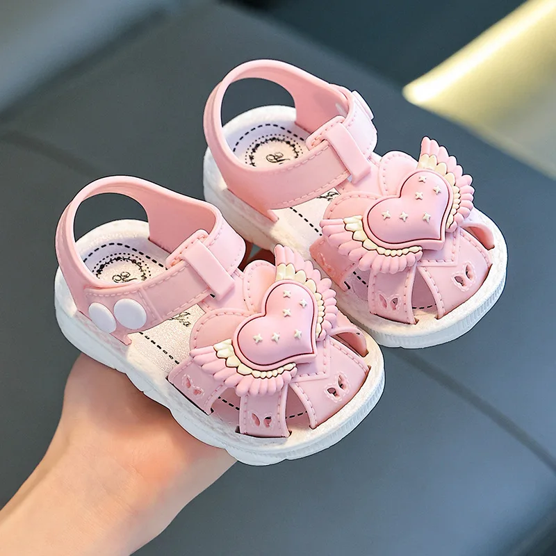 

Cute Cartoon Heart Wing Star Baby Sandals, Closed Toe Safety Protection Soft Sole Anti-Slip Toddler Outdoor First Walkers