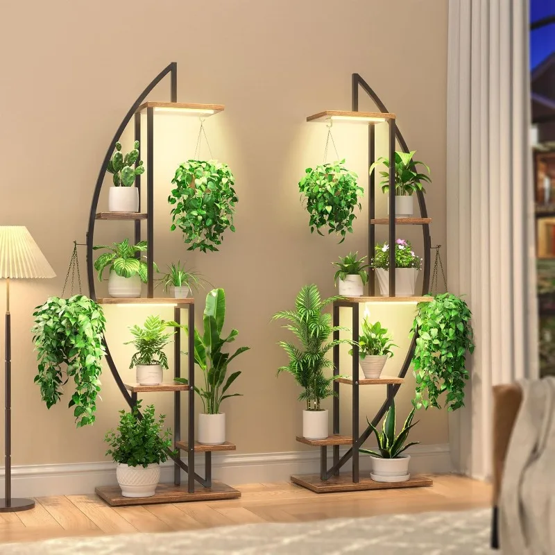 BACEKOLL Plant Stand Indoor with Grow Lights,6 Tiered Tall Plant Shelf,63