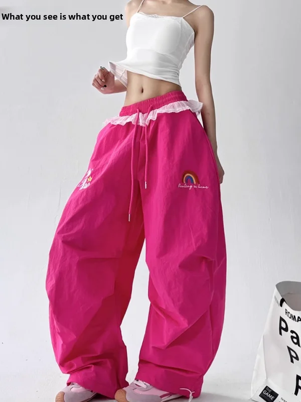 

Retro Folded Draped Paratrooper Work Pants Women's Summer Faion Wide Leg Swing Dance High Waist Long Pants Casual Wear