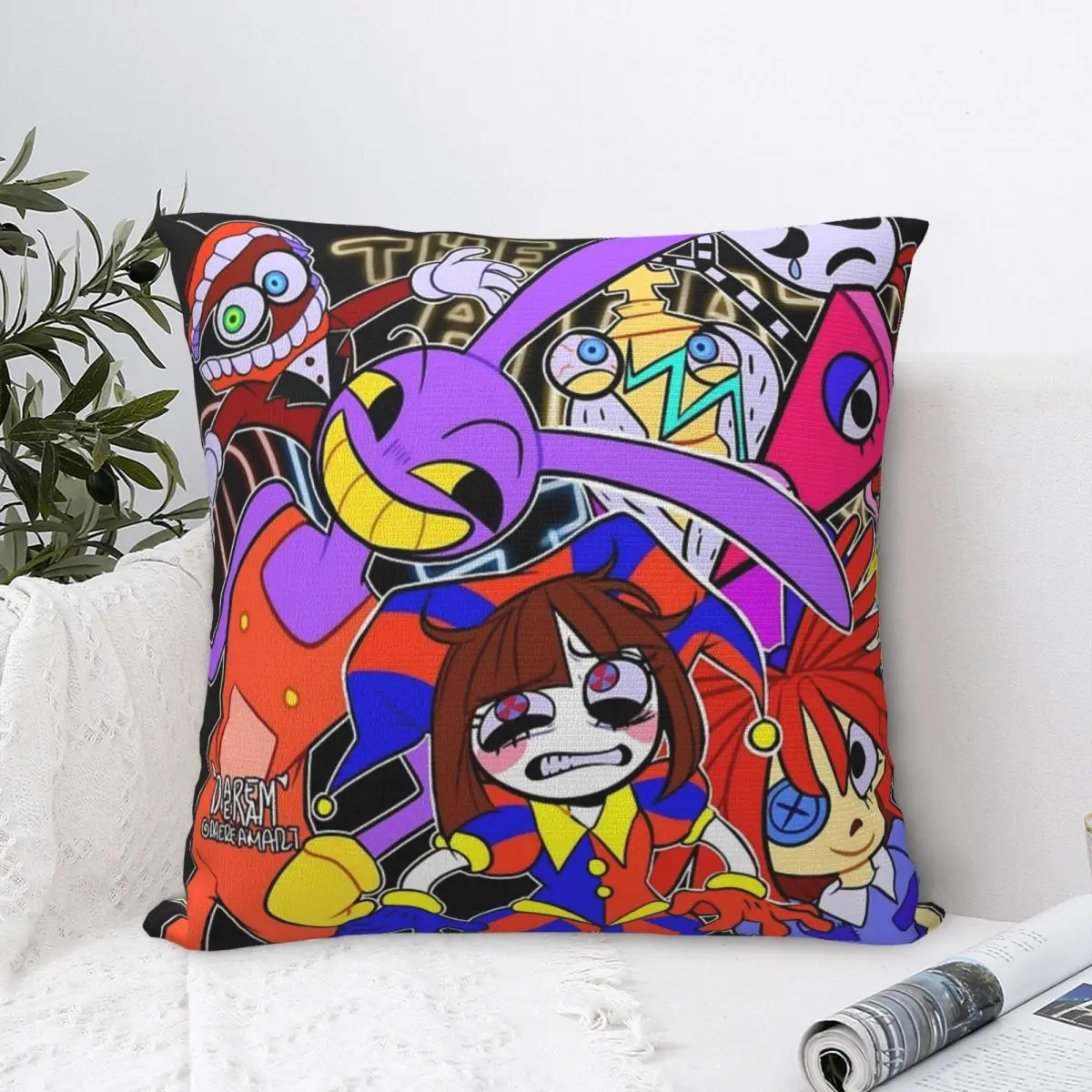 The Amazing Digital Circus Square Pillow Case Cushions for Sofa Pomni And Jax Caine Casual Pillowcover Home Decor