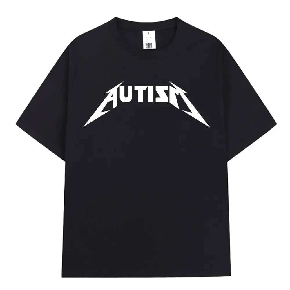 

Autism Metal Rock Meme Tee Men Women Hip Hop Short Sleeve Oversized Tee 100% Cotton Comfort Tee Streetwear