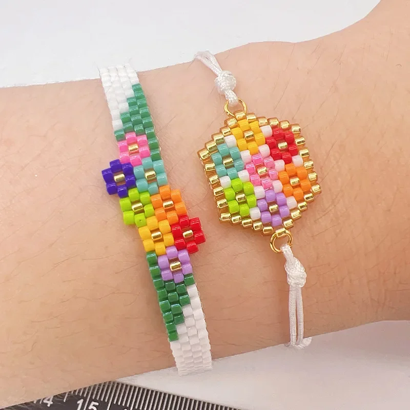 Beaded bracelet Flowers Design Versatile Hand textile Bohemia Adjustable Tide Gradient color Female Rice bead bracelet set