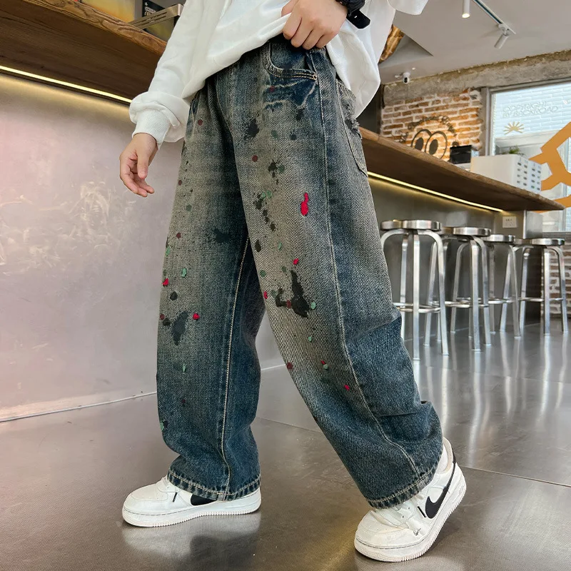 New Boys Jeans Kids Denim Trousers School Children Casual Blue Pants Spring Autumn Korean Teenagers Trousers 6 8 10 12 14 Years