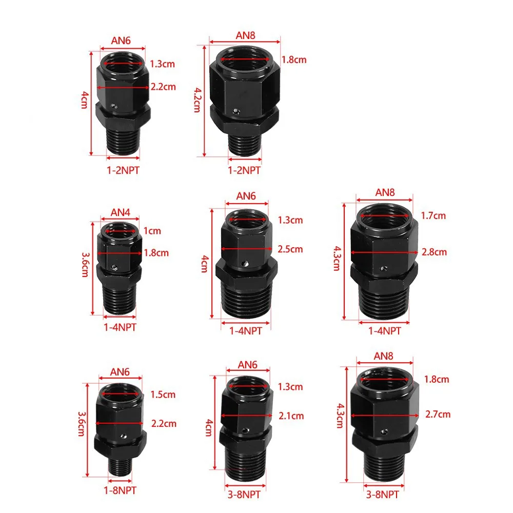 Aluminum Fuel System Straight Adapter AN4 AN6 AN8 Female To 1/4NPT 1/2NPT 1/8 NPT 3/8NPT Male Swivel Fuel Filter Adapter Fitting