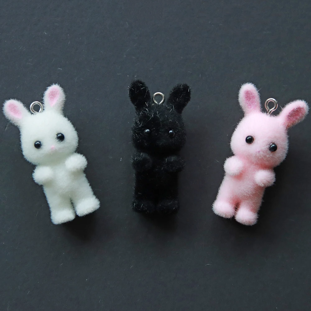 

30Pcs Cute Rabbit Flocking Charms Cartoon Rabbit Animal Resin Pendent Earring Keychain Accessories for DIY Crafts Jewelry Make