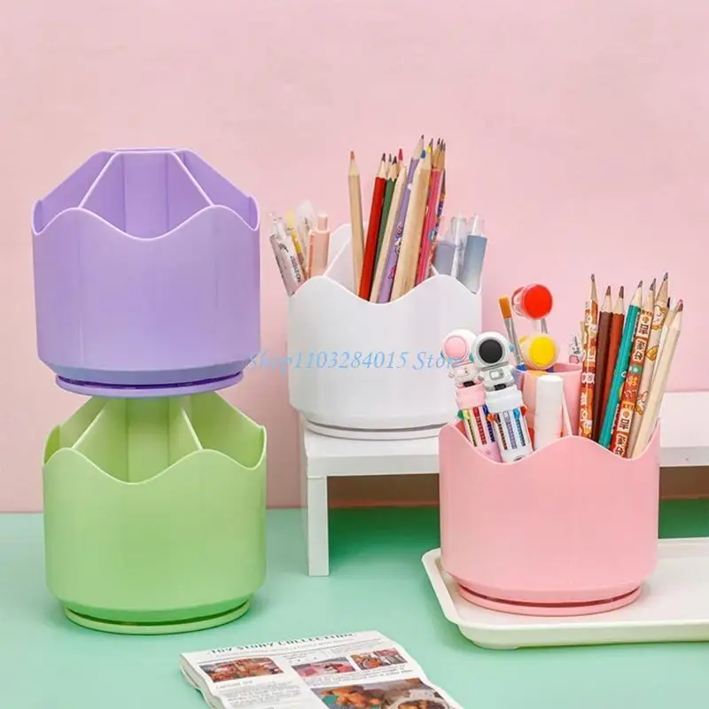 R6FF Rotating Pen Holder Large Capacity Desktop 360° Spinning Pencil Holder
