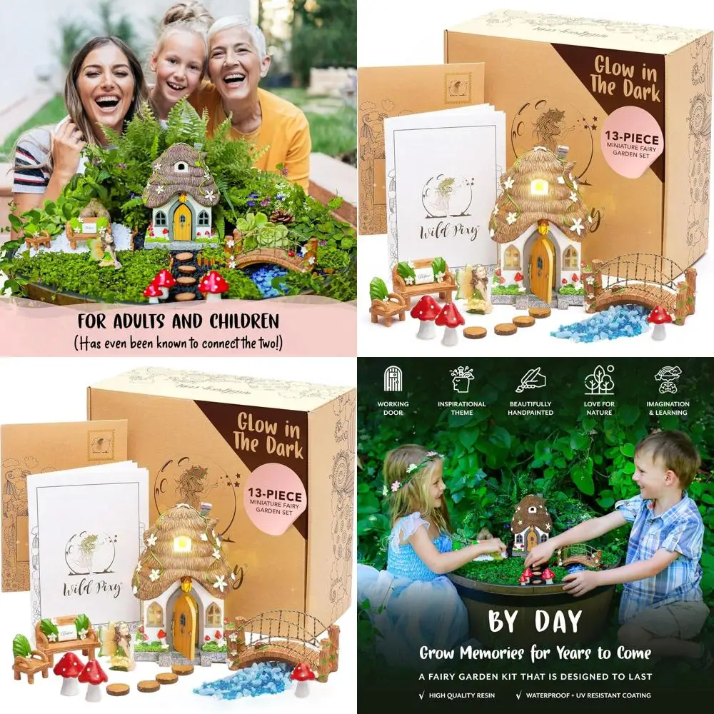 

Glow-in-the-Dark 13-Piece Fairy Garden Set with 7.1 Solar-Powered Fairy House and Outdoor Door