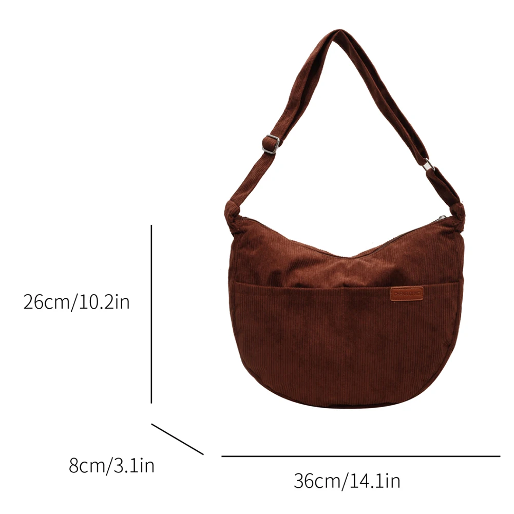 Ladies Corduroy Versatile Satchel Winter Large Women\'s Shoulder Bags High Capacity Commuting Crossbody Bag Shopper Messenger Bag