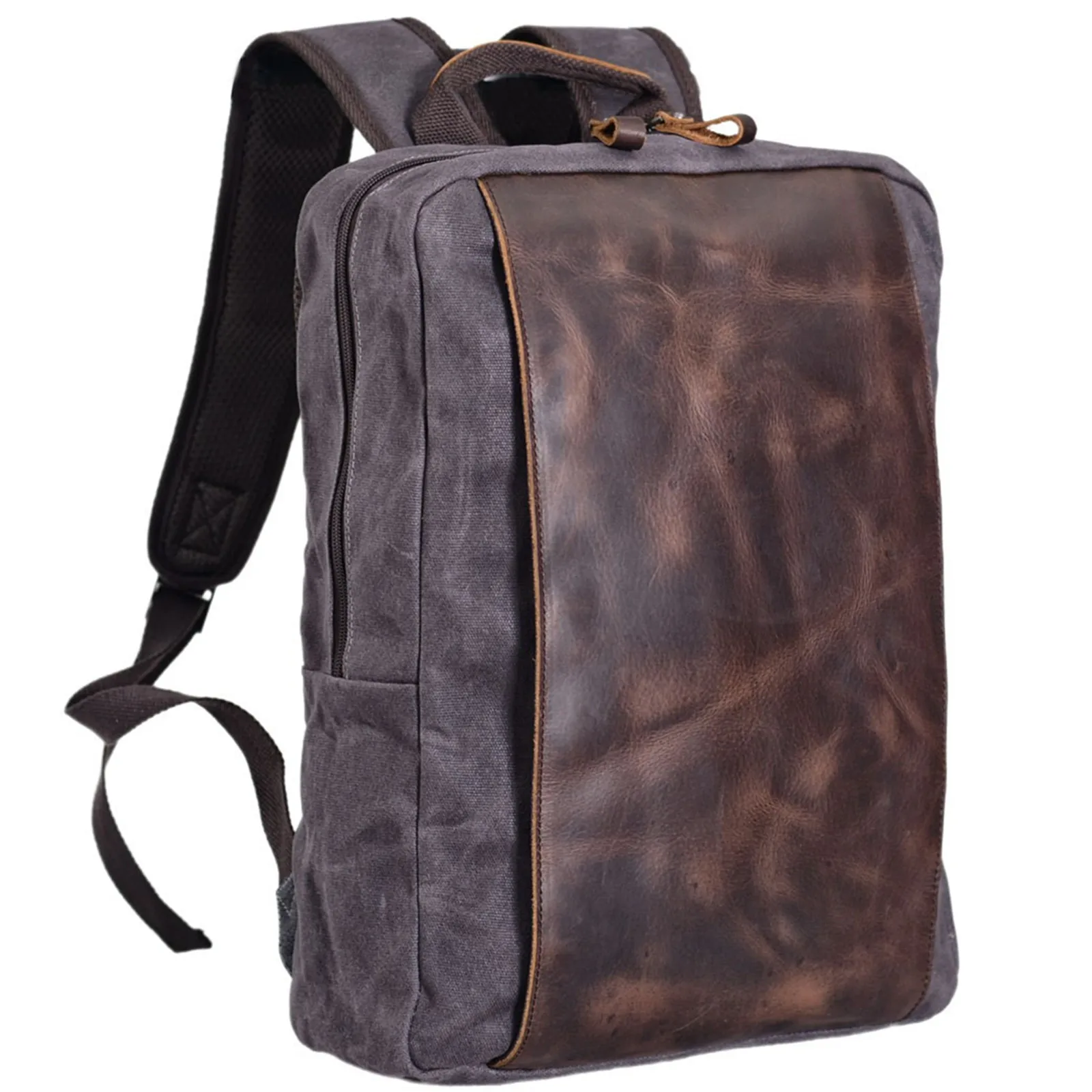 Outdoor Shoulders Business Computer Backpack Large Capacity Travel Waterproof Canvas Splicing Genuine Leather Hiking School Bag