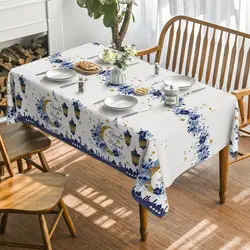 Ramadan Eid Mubarak Star Waterproof Tablecloth Holiday Party Decor Reusable Seasonal Rectangle Table Cover Dining Table Decor
