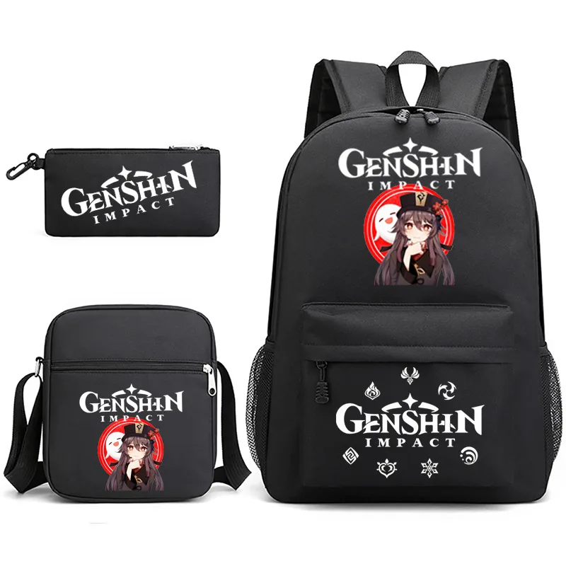 Popular Creative Genshin Impact Print 3pcs/Set pupil School Bags Laptop Daypack Backpack Inclined shoulder bag Pencil Case