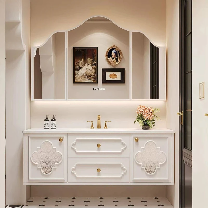 Waterproof Wood Bathroom Mirror Cabinet Multilayer Luxury Storage Bathroom Cabinet Full Set Floating Mobiletto Bagno Furniture