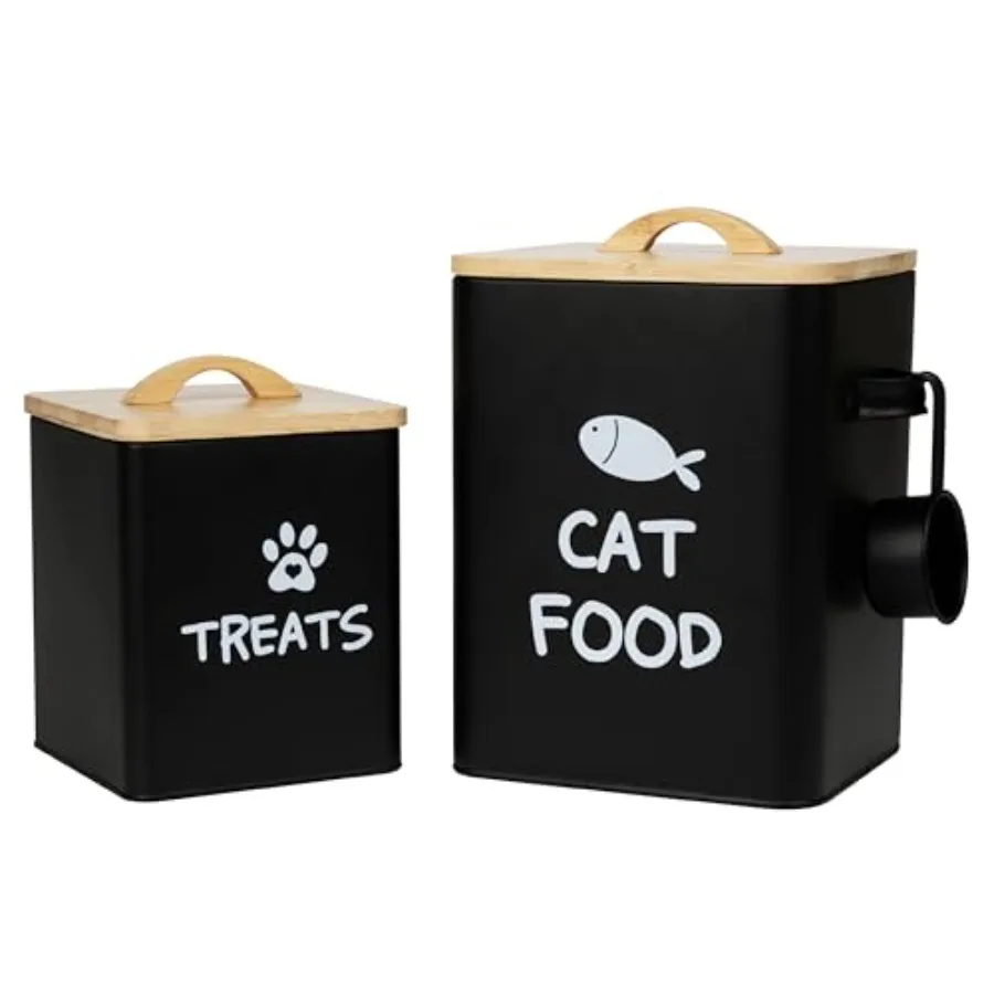 

Airtight Cat Food Storage Container with Bamboo Lid and Scoop Farmhouse Cat Food Organizer Gifts for Cat Lovers Matte Black