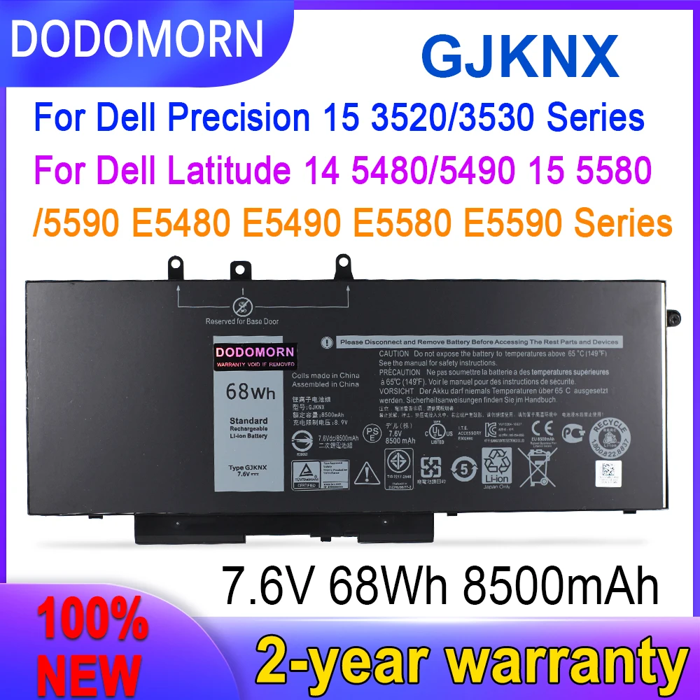 

New GJKNX For Dell Cepna Latitude 5280 5290 5480 5488 5490 5491 5495 5580 5590 5591 Cepua Precision 3520 3530 Laptop Battery