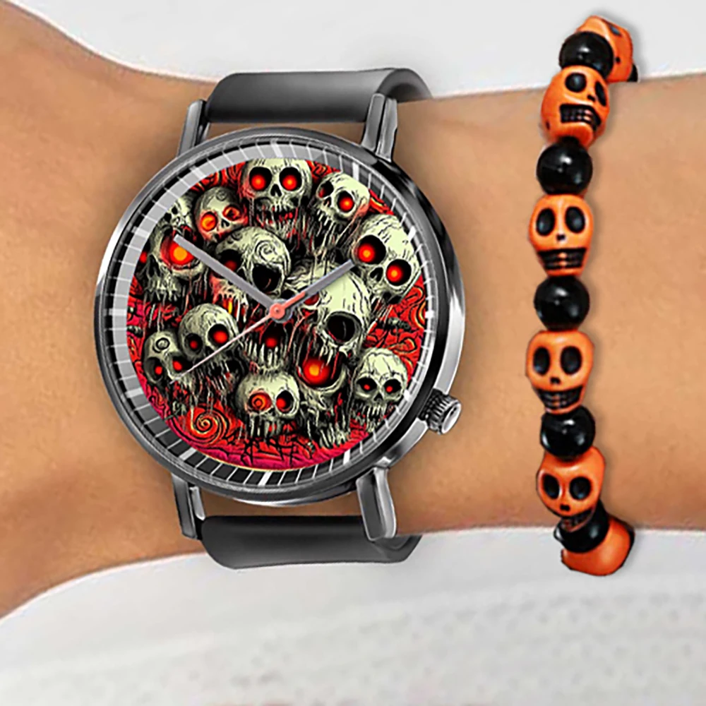 Halloween Style Skeleton Design Women\'s Quartz Watch Fashion Simple Black Silicone Men\'s Clock Gift Watches