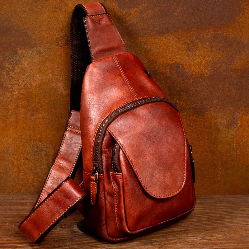 

Мужская нагрудная сумка из натуральной кожи, велосипедная сумка через плечо, сумка-мессенджер из воловьей кожи первого слоя растительного дубления, повседневная одношовная сумка