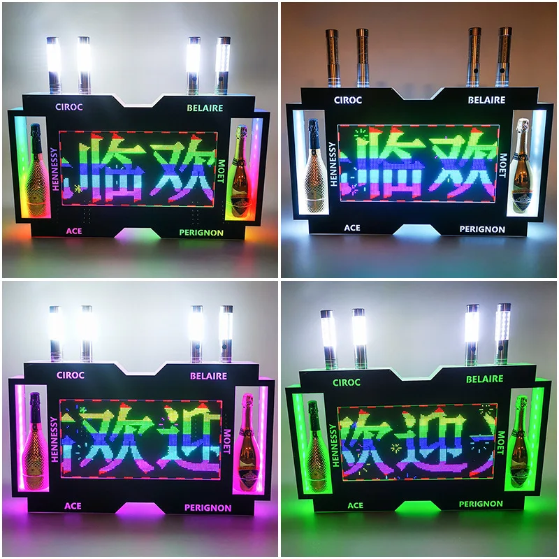 LED luminous color champagne seat acrylic programming screen dual bottle wine rack bar KTV foreign wine XO wine