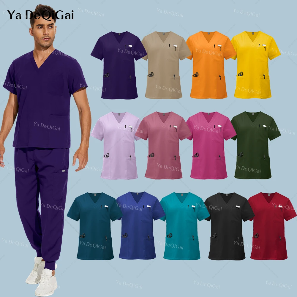 

New Scrubs Clothes Multicolor Doctor Nurse Uniforms V-neck Tops+jogger Pants Nursing Scrubs Sets Women Surgical Medical Workwear