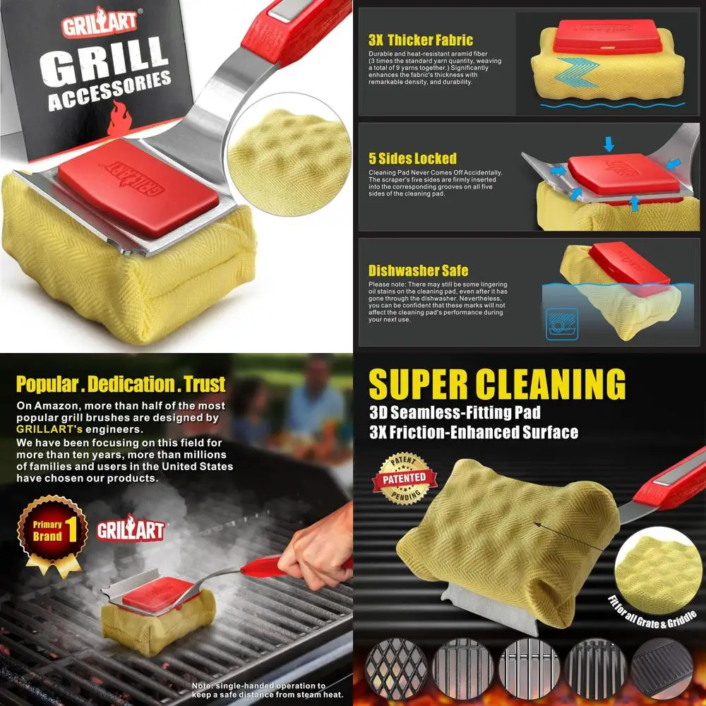 

Сменная щетка для гриля с щетиной, бесшовный скребок для чистки чугунных или стальных решеток - красный