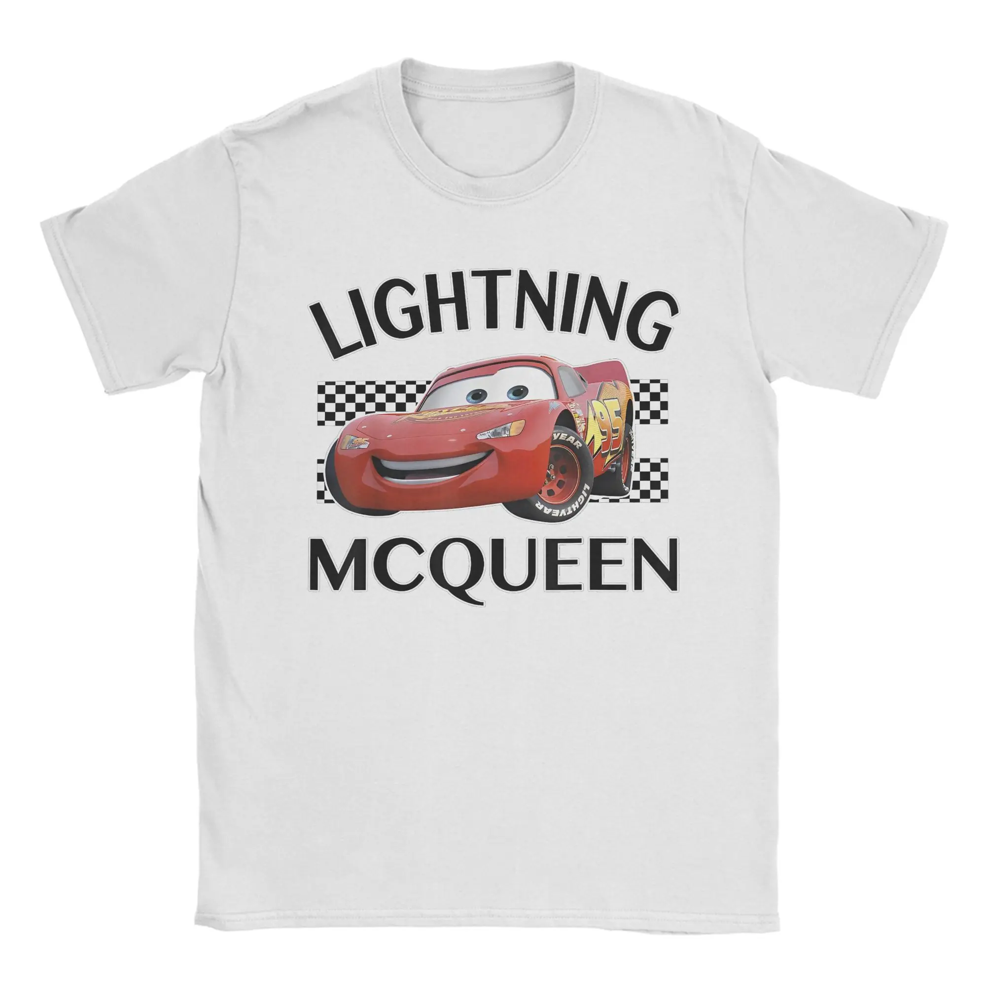 

Crazy Cars Lightning McQueen Finish Графические футболки Мужские футболки с круглым вырезом из чистого хлопка Футболка с короткими рукавами Одежда больших размеров