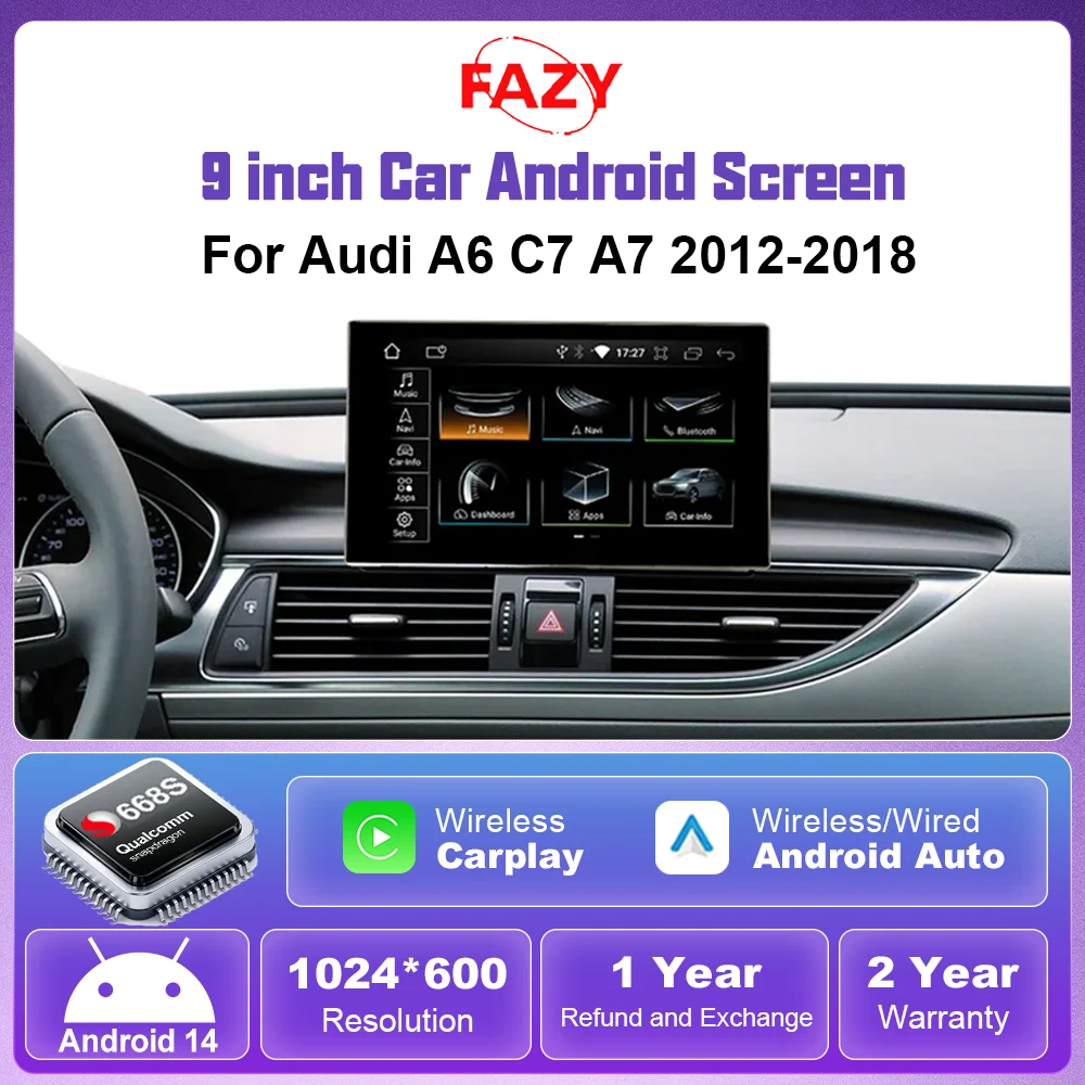 Android 14 Wireless CarPlay Car Radio For Audi A6 C7 A7 2012-2018 Android Auto GPS Navigation Stereo Head Unit 4G DSP WiFi SIM