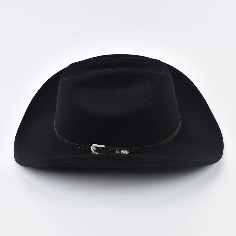 Unisex Western Cowboy Hut mit Leder Vintage Big-Edge Gentleman Cowgirl Jazz Hut Cloche Kirche Sombrero Hombre Caps