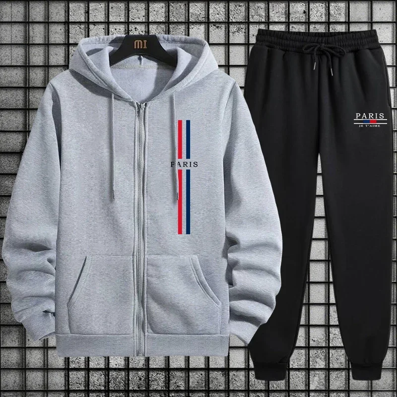 

Hot sales Men's Tracksuit Print Hooded Sweatshirts Sweatpants Street Zipper Jacket Coat Clothing Casual Single Piece Tops Pants
