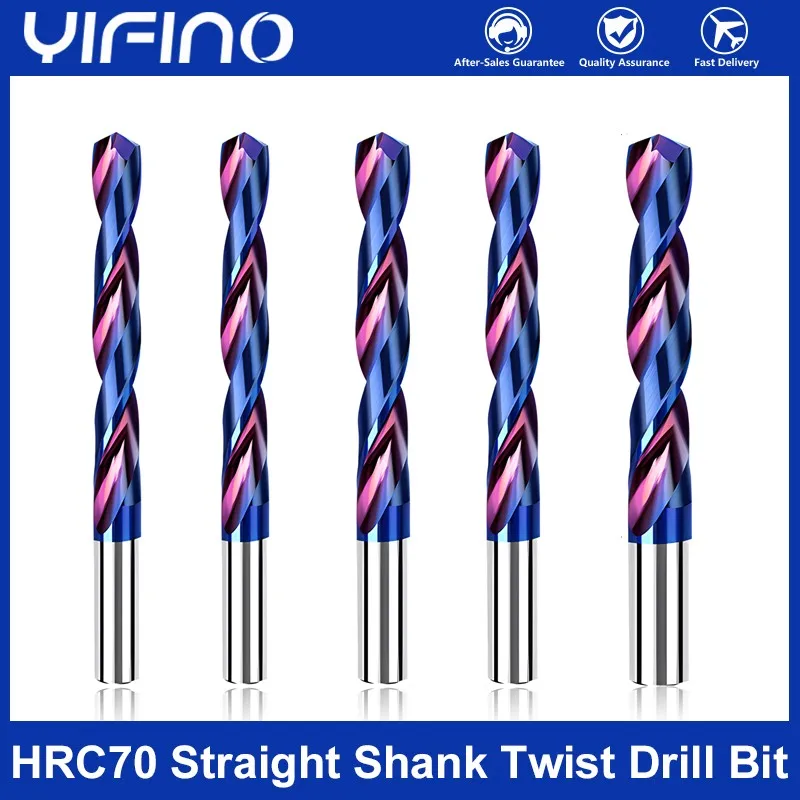 YIFINO 3.0mm-20.0mm CNC Machining Tools HRC70 Tungsten Steel Twist Drill Bit 150mm Extended Carbide Straight Shank Drilling