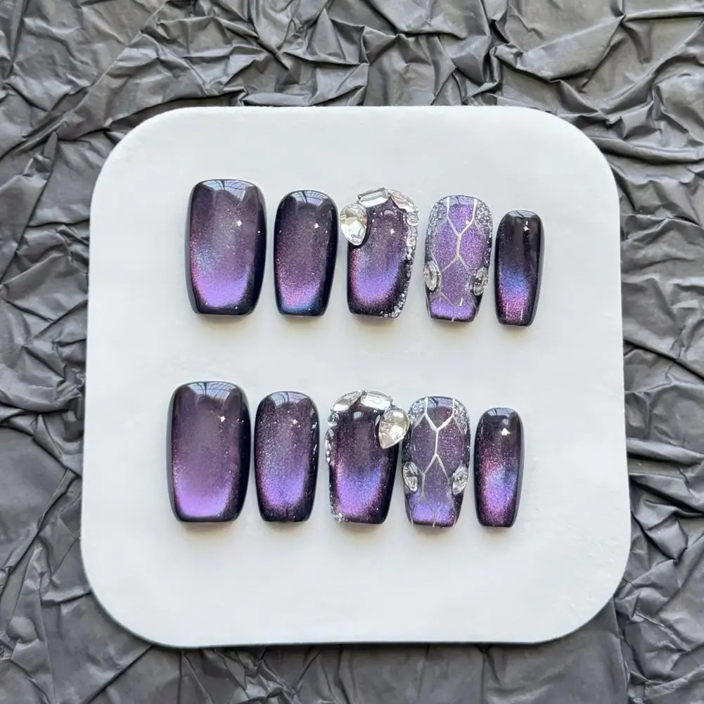

Women Handmade Butterfly Purple with Diamonds Designs Sparkling Cat Eye Press On Nails Nail Piece Fake Nail Tips Daily Wear Art