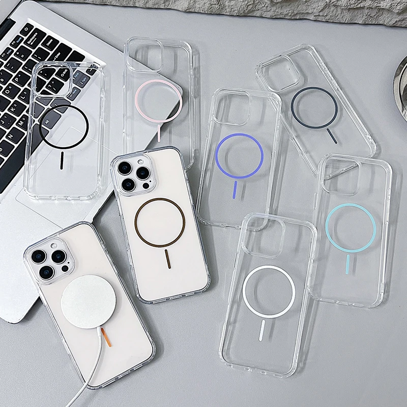 

Прозрачный магнитный чехол для телефона Magsafe для iPhone 17, 16E, 16, 15, 14 Plus, 13, 12, Mini 11 Pro Max, прозрачный чехол с беспроводной зарядкой