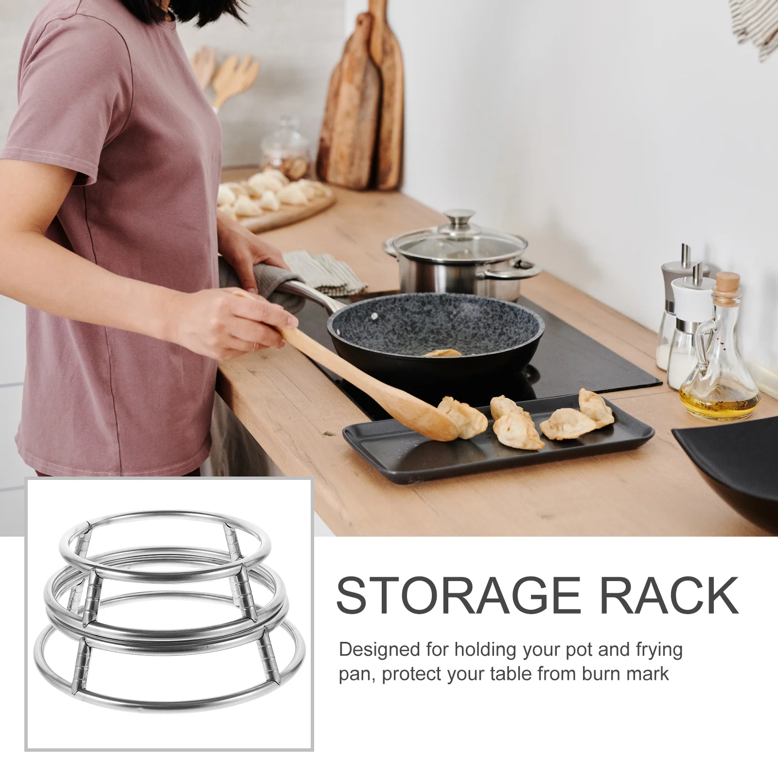 

2Pcs Round Pot Holder Stainless Steel Heat Insulation Rack Steaming Rack Kitchen Accessory Strong Bearing Capacity