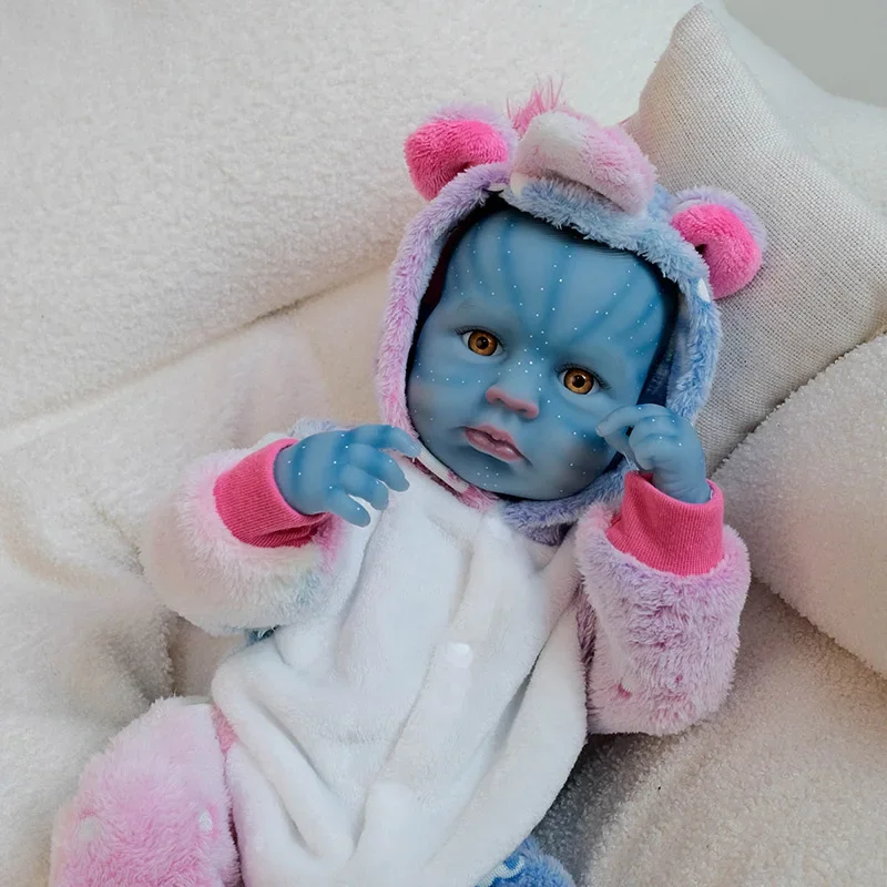 

19 ''Bebe Reborn Louloawake, полностью виниловое тело в Аватар, готовая кукла для новорожденных, кукла с раскрашенными волосами, детские подарочные куклы
