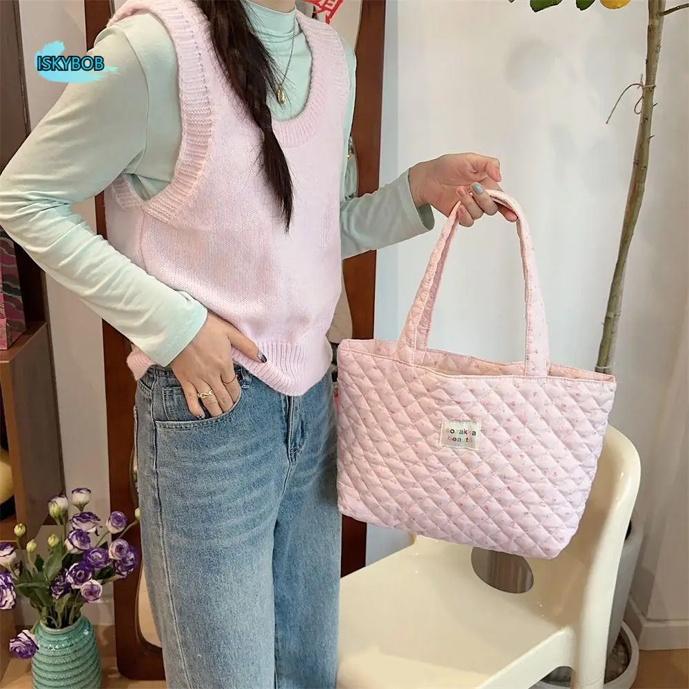 

Cream Color Cartoon Pattern Handbag Rabbit Bear Space Cotton Underarm Bag Solid Color Large Capacity Shoulder Bag Girls