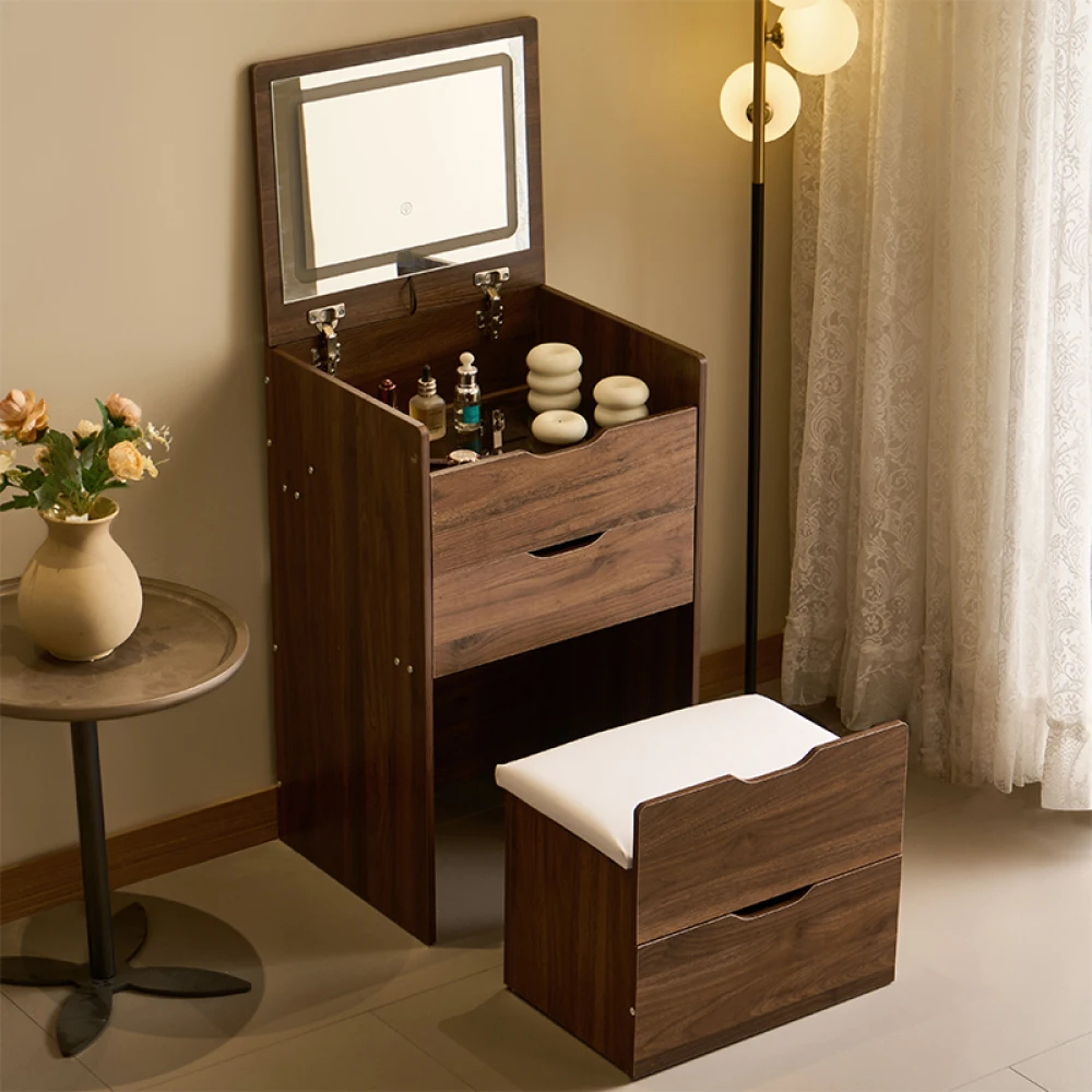 

3 in 1 Vanity Desk with Flip Top Mirror,Visible Glass Desktop,Vanity with 3 Drawers, Cushioned Tool, Dressing Table for Bedroom
