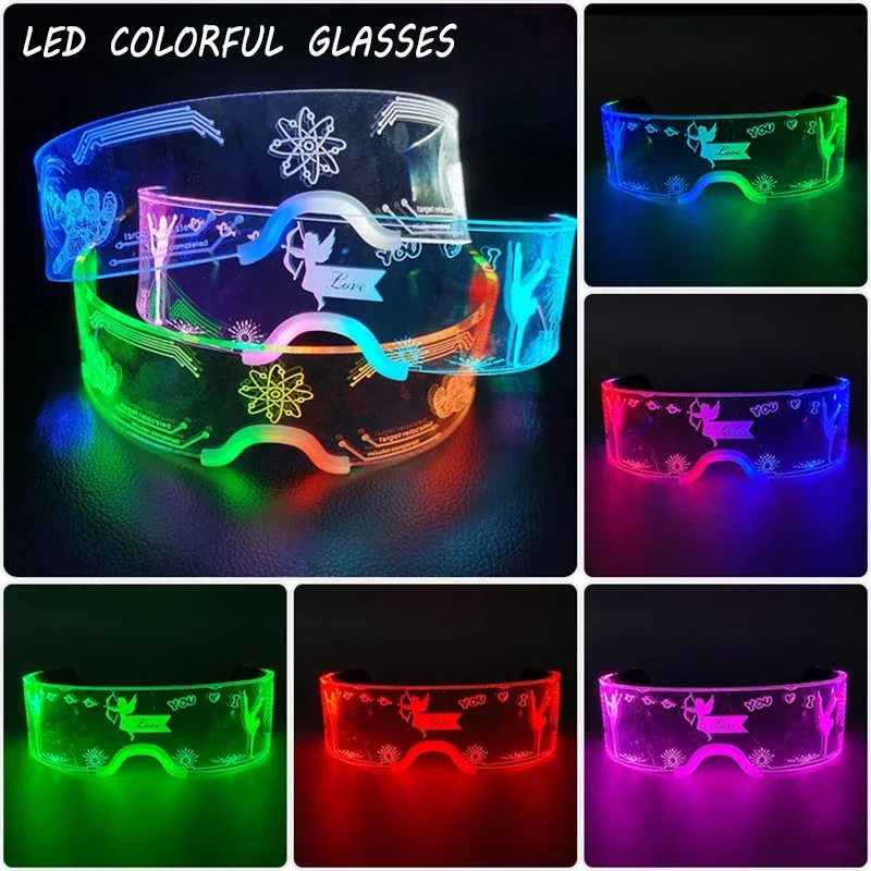 Cross-border colorful LED light glasses science fiction glasses Christmas party bar Bundy technology glasses wholesale