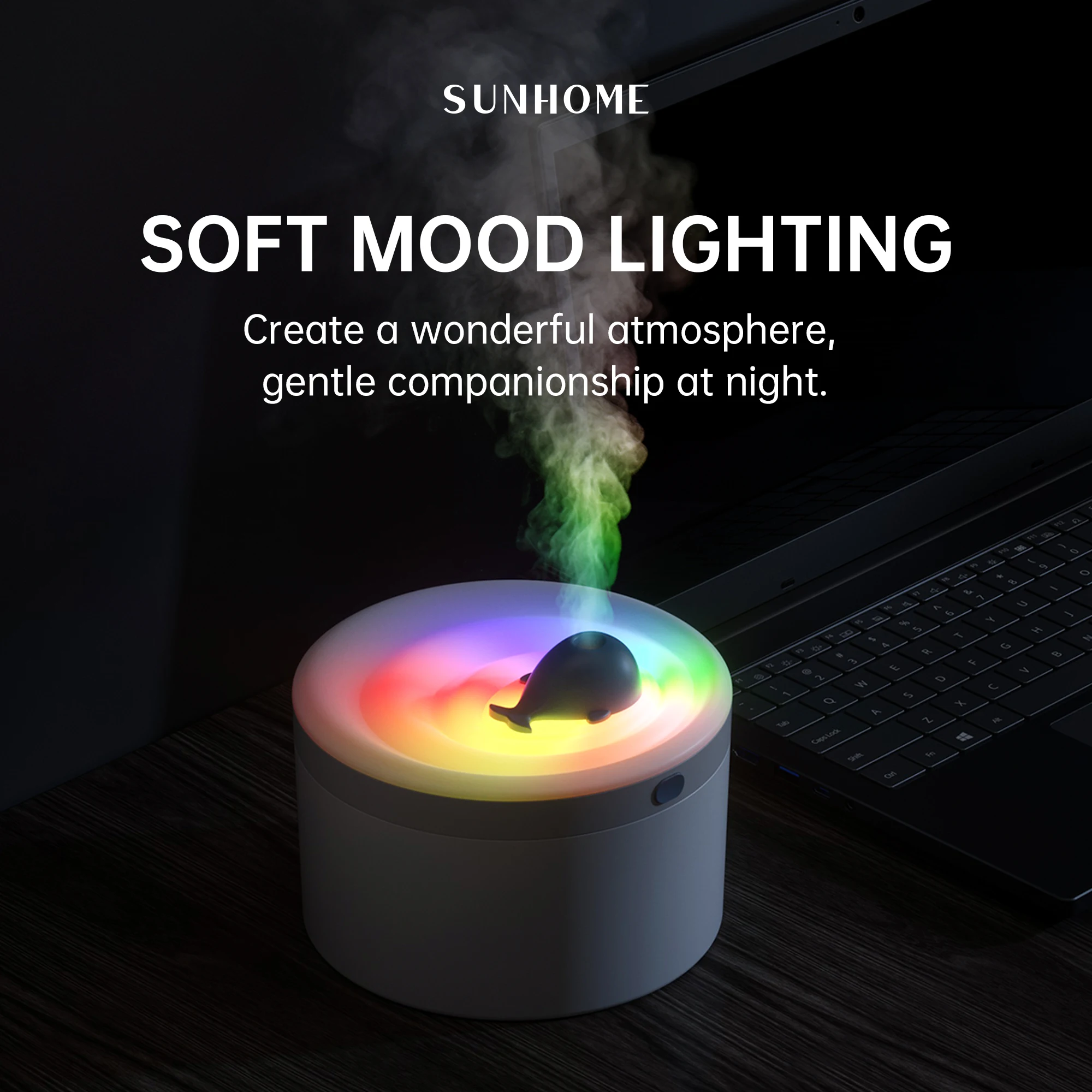 SUNHOME 2-Speeds Air Aromatherapy Humidifier With Colour Changing Lights 1.5L 3W LU1524-4 White