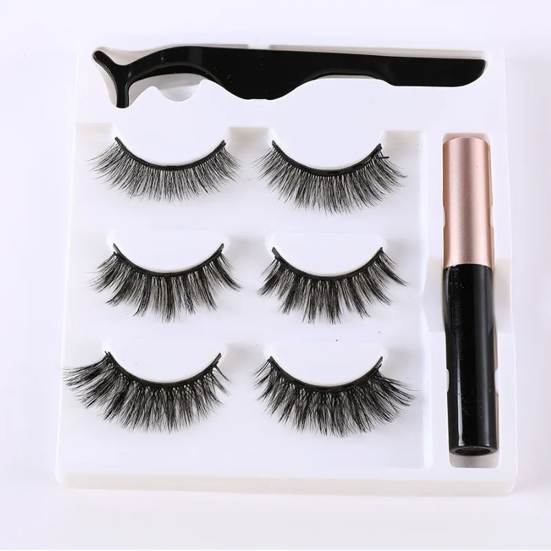 3 Pairs Magnetic Eyelashes Eyeliner Tweezers Set Natural No Glue Need Thick and Slender False Lashes Lasting EyelashMakeup Tools