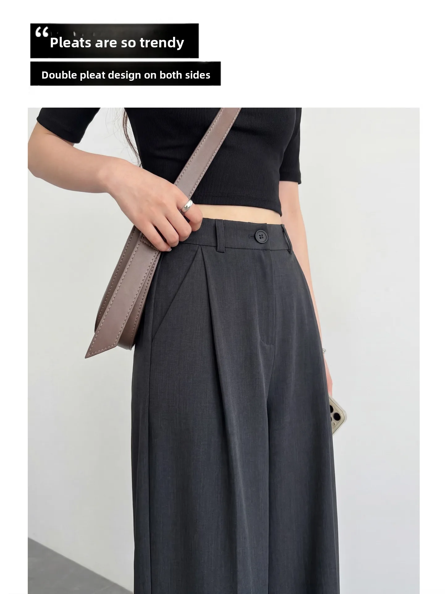 Cafe Brown Wide Leg Pants Women's Summer Thin New Hanging Sense High End Straight Tube Small Size Narrow Version Wide Leg Pants