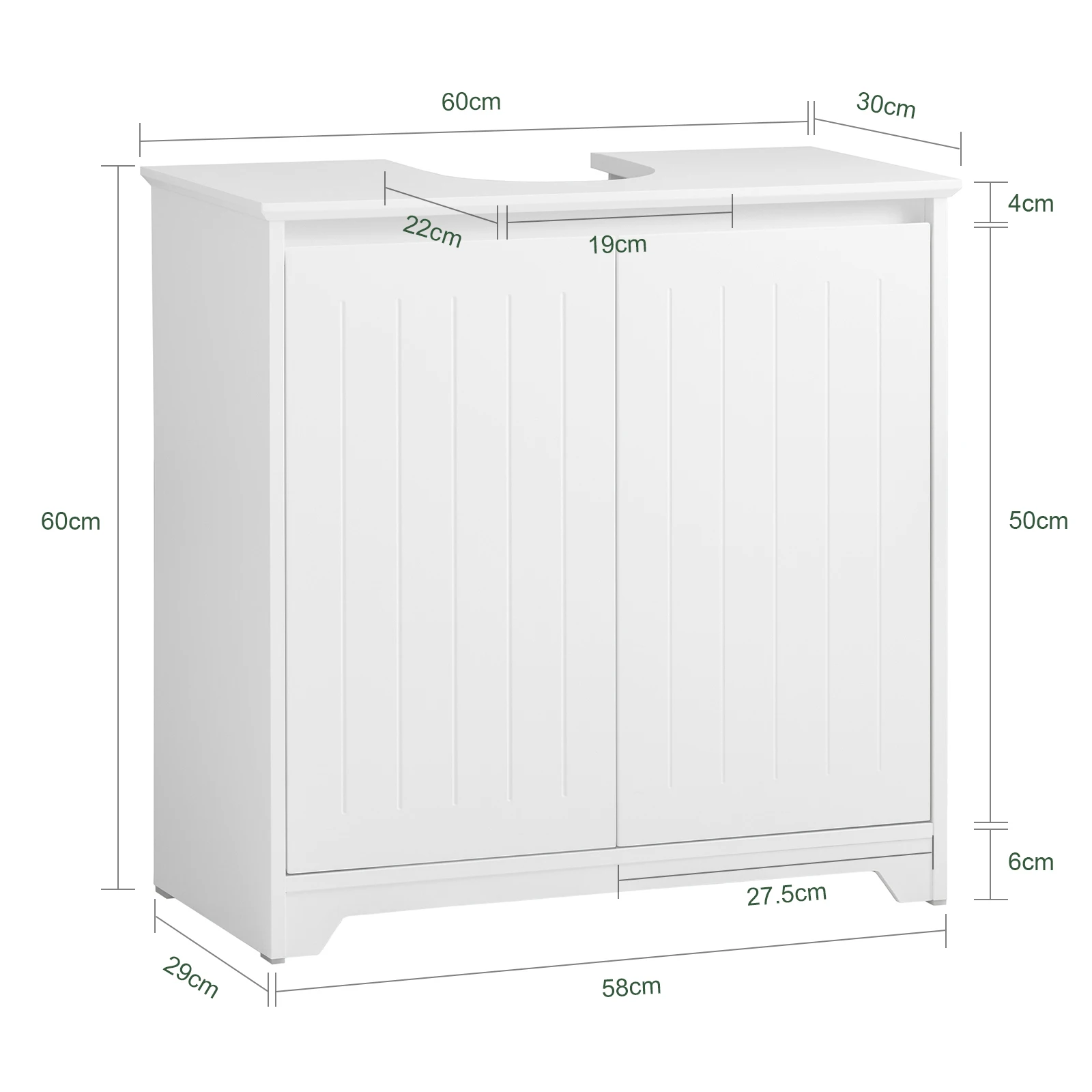SoBuy BZR108-II-W Waschbeckenunterschrank Badezimmer Schrank Waschtisch Unterschrank Badezimmerschrank Weiß BHT ca. 60x60x30cm – Detail 1