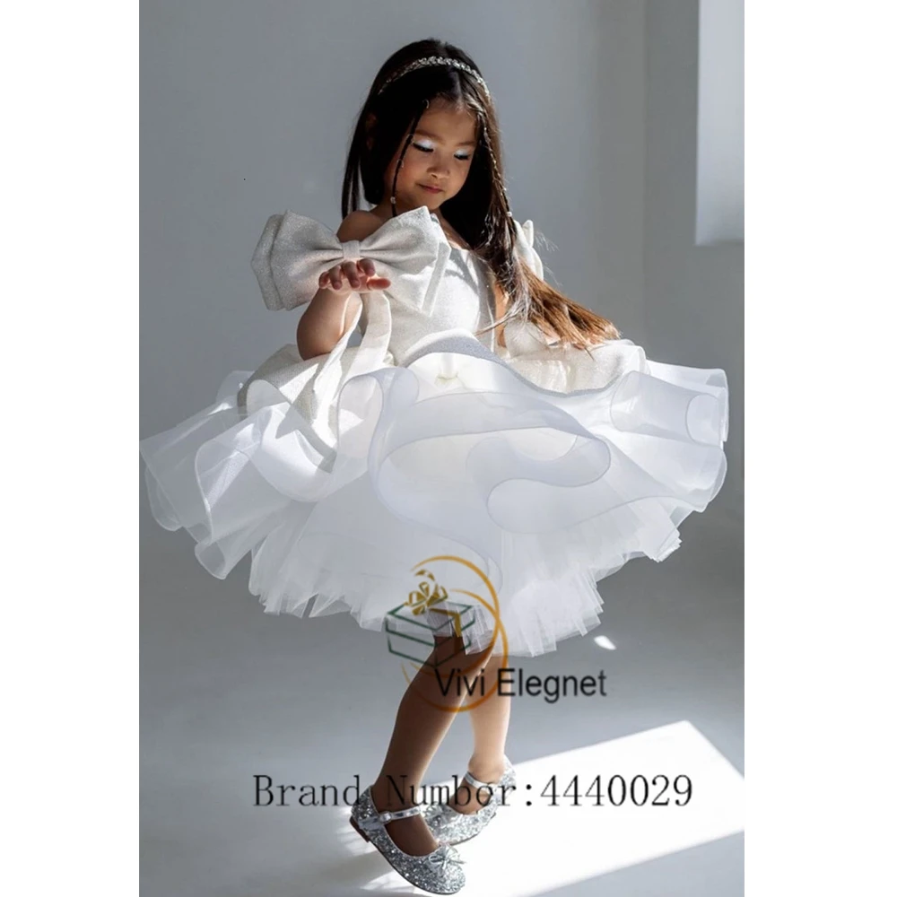 Customized White Flower Girl Dresses for Girls Tutu Dance Wedding Party Gowns With Bow Summer Off Shoulder فساتين اطفال للع