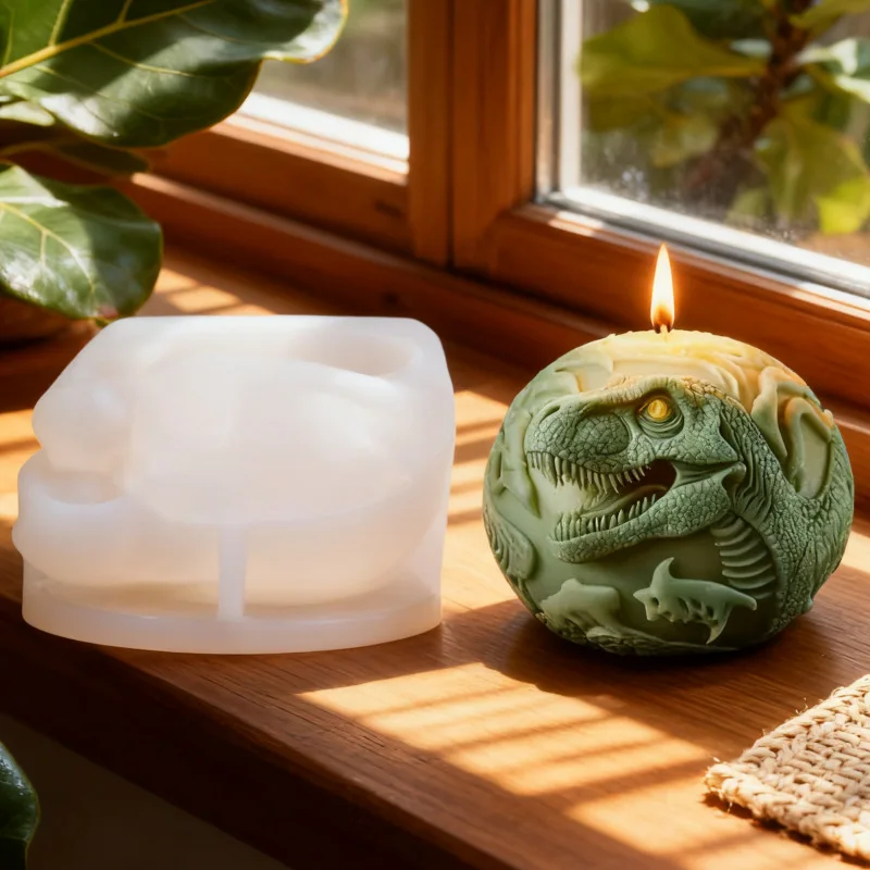 Spherical Embossed Dinosaur Candle Silicone Mold DIY Creative Dinosaur Soap Diffuser Stone Plaster Decoration Resin Mold