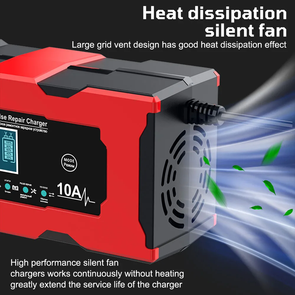 Pantalla LCD Digital de 12V y 10A, enchufe UE/EE. UU., reparación de pulso, cargador de litio de hierro de 14,6 V, 10A, cargador de batería inteligente para coche