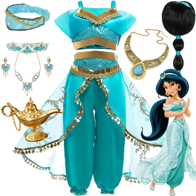 

Disney Jasmine Princess Cosplay Costumes Jasmine Dress Aladdin The Magic Lamp Costume Girls Carnival Birthday Party Clothings