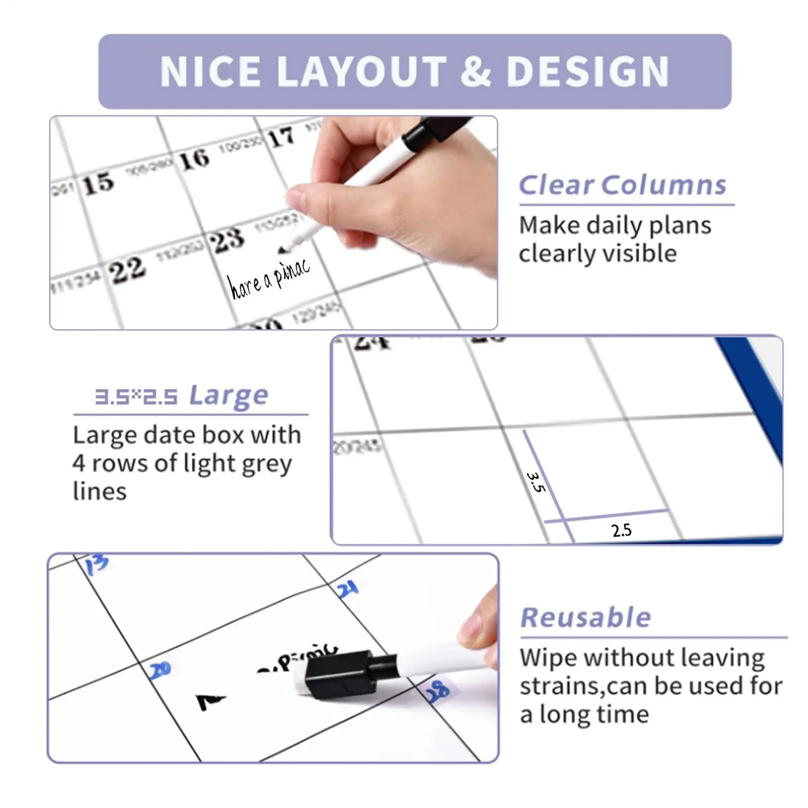 2026 Erasable Wall Calendar 12 Month Annual Wall Calendars Double-Sided Work Schedule Planner Yearly Schedule Organizer