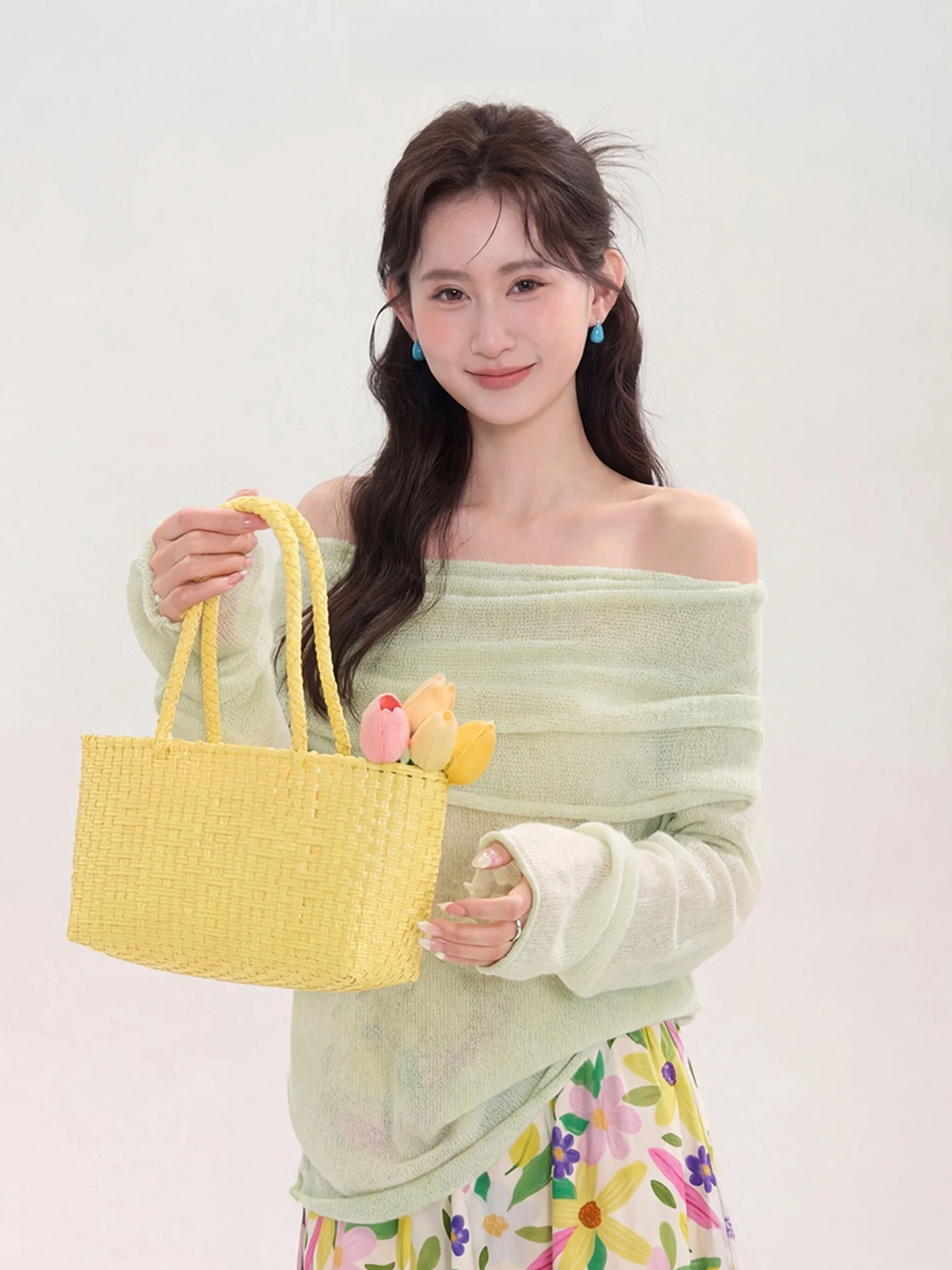 

Женский тонкий вязаный топ Heme 6 с длинным рукавом и одним открытым плечом, весенний, мягкий, в корейском стиле, свободного кроя, однотонный