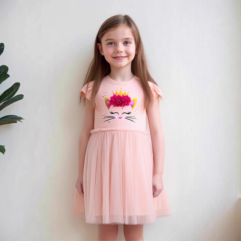 Little Maven Tierkatzen bestickte Mädchen Prinzessin Kleider Baby Mädchen Mesh Kleider Sommer Kinder Partykleider für Kinder