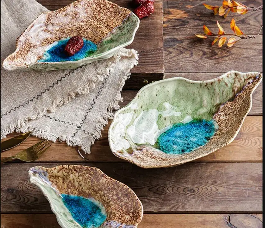

Oyster Shaped Dining Plate Ceramic Sushi Hotel Restaurant Main Dish Dessert Retro Home Kitchen Utensils